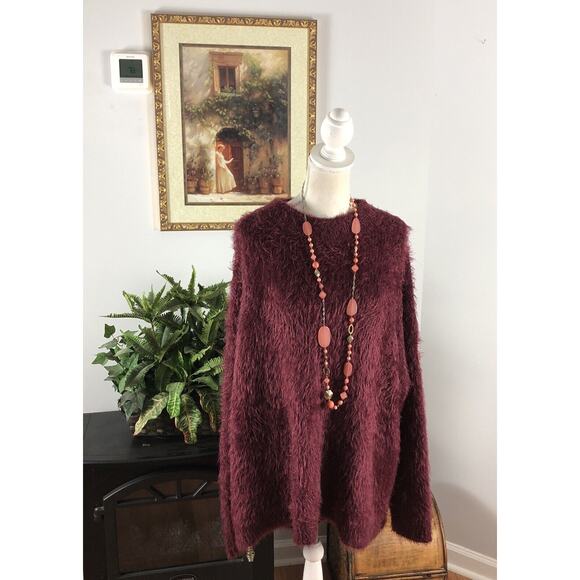 A New Day Women’s Dark Pink/Purple Fuzzy Sweater Long Boat Neck 2X Pullover - Picture 3 of 16